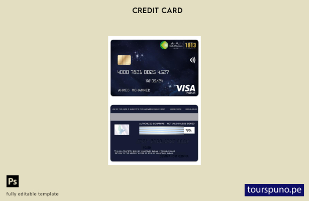 lista para imprimir la plantilla de tarjeta visa platino del Banco de Sudán de J